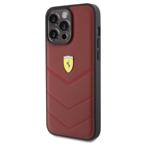 Ferrari FEHCP15XRDUR iPhone 15 Pro Max 6.7" piros keménytok bőr varrott vonalakkal