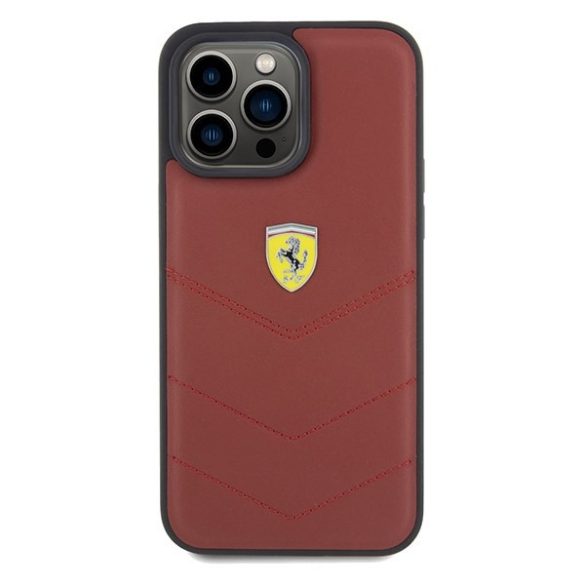 Ferrari FEHCP15XRDUR iPhone 15 Pro Max 6.7" piros keménytok bőr varrott vonalakkal