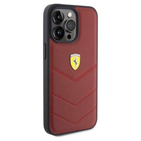 Ferrari FEHCP15XRDUR iPhone 15 Pro Max 6.7" piros keménytok bőr varrott vonalakkal