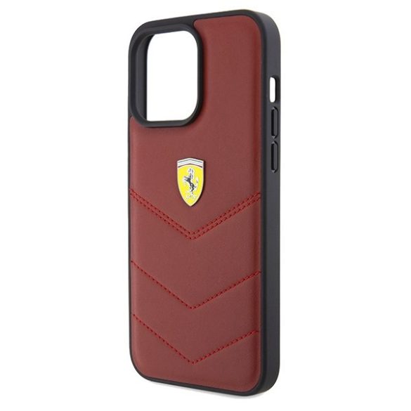 Ferrari FEHCP15XRDUR iPhone 15 Pro Max 6.7" piros keménytok bőr varrott vonalakkal