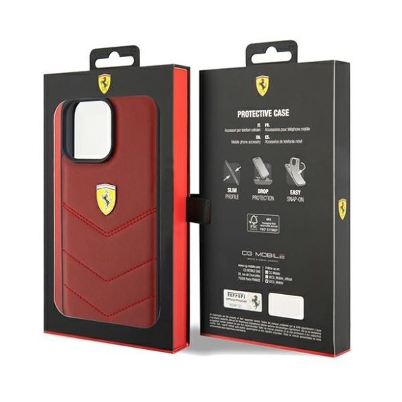 Ferrari FEHCP15XRDUR iPhone 15 Pro Max 6.7" piros keménytok bőr varrott vonalakkal