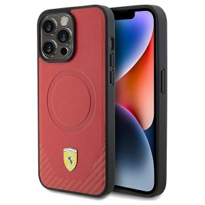 Ferrari FEHMP15LPTER iPhone 15 Pro 6.1" piros keménytok Carbon Metal Logo MagSafe fém logó