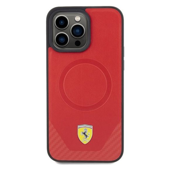 Ferrari FEHMP15LPTER iPhone 15 Pro 6.1" piros keménytok Carbon Metal Logo MagSafe fém logó