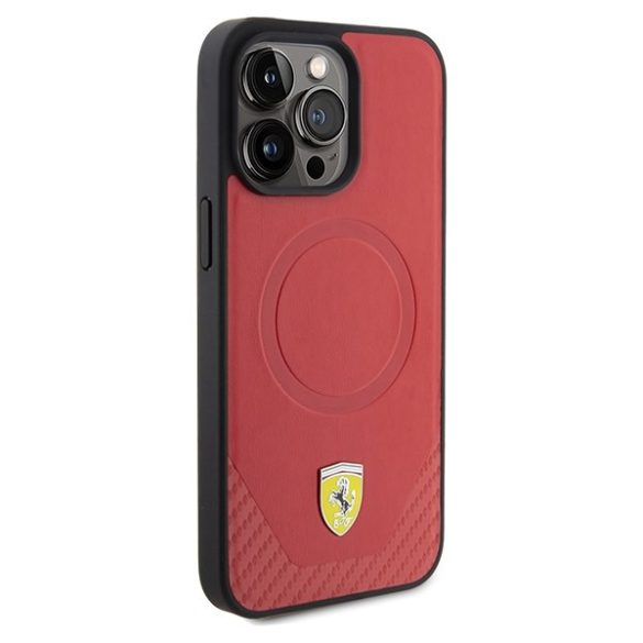 Ferrari FEHMP15LPTER iPhone 15 Pro 6.1" piros keménytok Carbon Metal Logo MagSafe fém logó