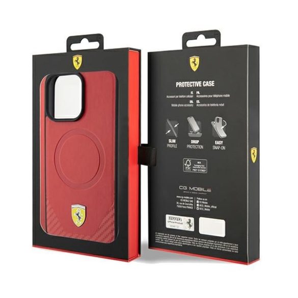 Ferrari FEHMP15LPTER iPhone 15 Pro 6.1" piros keménytok Carbon Metal Logo MagSafe fém logó