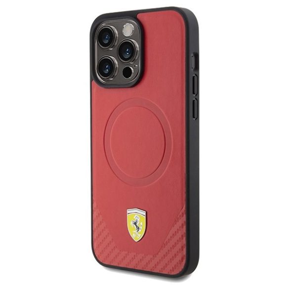 Ferrari FEHMP15XPTER iPhone 15 Pro Max 6.7" piros keménytok Carbon Metal Logo MagSafe fém logó