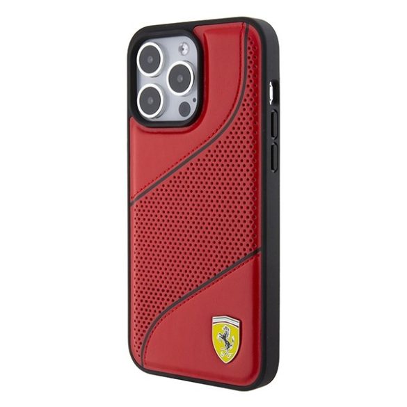 Ferrari FEHCP15LPWAR iPhone 15 Pro 6.1" piros keménytok Perforált hullámok fém logóval