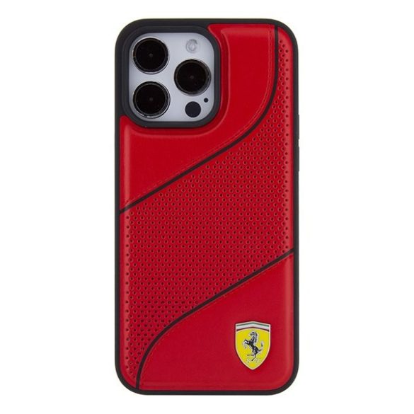 Ferrari FEHCP15LPWAR iPhone 15 Pro 6.1" piros keménytok Perforált hullámok fém logóval