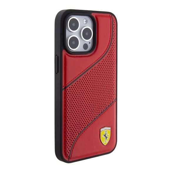 Ferrari FEHCP15LPWAR iPhone 15 Pro 6.1" piros keménytok Perforált hullámok fém logóval