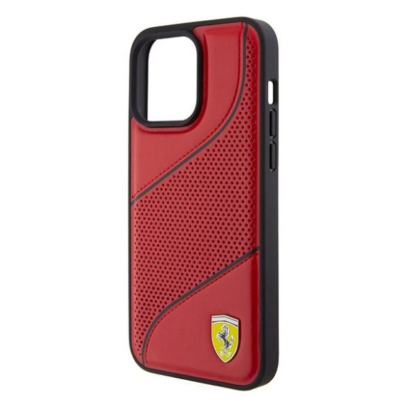 Ferrari FEHCP15LPWAR iPhone 15 Pro 6.1" piros keménytok Perforált hullámok fém logóval