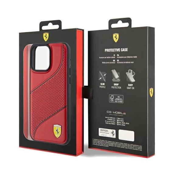 Ferrari FEHCP15LPWAR iPhone 15 Pro 6.1" piros keménytok Perforált hullámok fém logóval
