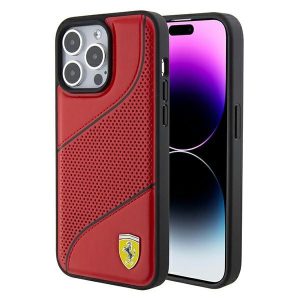 Ferrari FEHCP15XPWAR iPhone 15 Pro Max 6.7" piros keménytok Perforált hullámok fém logó