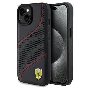 Ferrari FEHCP15SPWAK iPhone 15 / 14 / 13 6.1" fekete keménytok Perforált hullámok fém logó