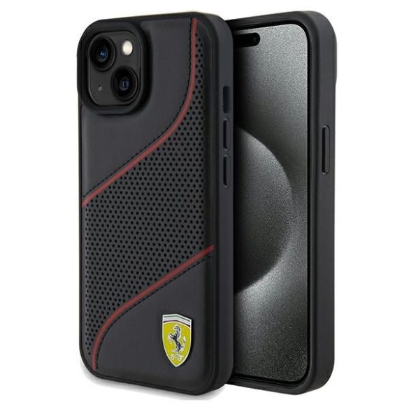 Ferrari FEHCP15SPWAK iPhone 15 / 14 / 13 6.1" fekete keménytok Perforált hullámok fém logó