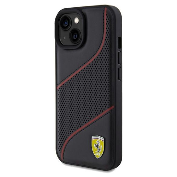 Ferrari FEHCP15SPWAK iPhone 15 / 14 / 13 6.1" fekete keménytok Perforált hullámok fém logó
