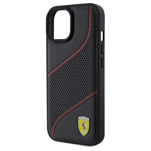 Ferrari FEHCP15SPWAK iPhone 15 / 14 / 13 6.1" fekete keménytok Perforált hullámok fém logó