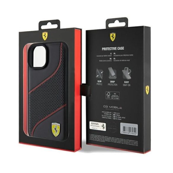 Ferrari FEHCP15SPWAK iPhone 15 / 14 / 13 6.1" fekete keménytok Perforált hullámok fém logó