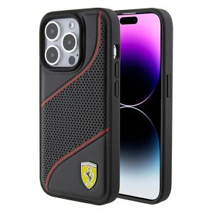 Ferrari FEHCP15LPWAK iPhone 15 Pro 6.1" fekete keménytok Perforált hullámok fém logó