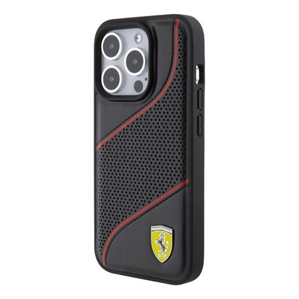 Ferrari FEHCP15LPWAK iPhone 15 Pro 6.1" fekete keménytok Perforált hullámok fém logó