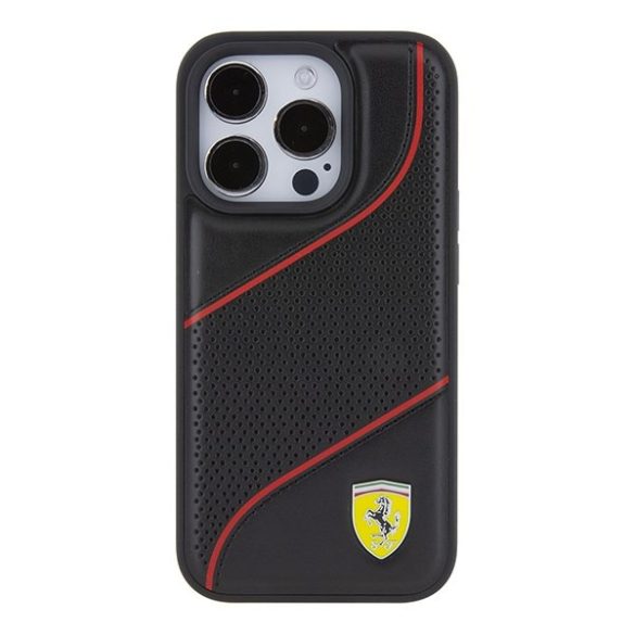 Ferrari FEHCP15LPWAK iPhone 15 Pro 6.1" fekete keménytok Perforált hullámok fém logó