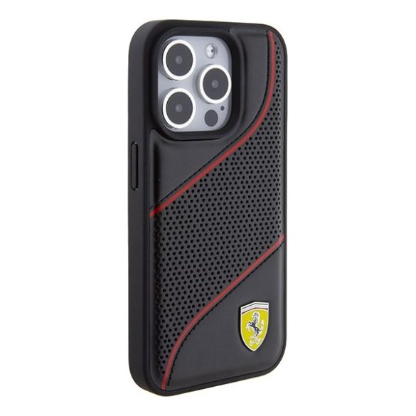 Ferrari FEHCP15LPWAK iPhone 15 Pro 6.1" fekete keménytok Perforált hullámok fém logó