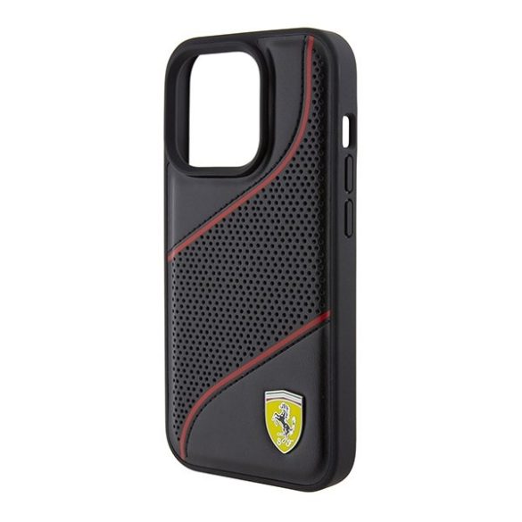 Ferrari FEHCP15LPWAK iPhone 15 Pro 6.1" fekete keménytok Perforált hullámok fém logó