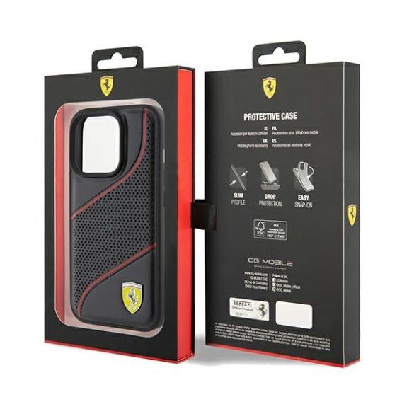 Ferrari FEHCP15LPWAK iPhone 15 Pro 6.1" fekete keménytok Perforált hullámok fém logó