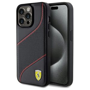 Ferrari FEHCP15XPWAK iPhone 15 Pro Max 6.7" fekete keménytok Perforált hullámok fém logó