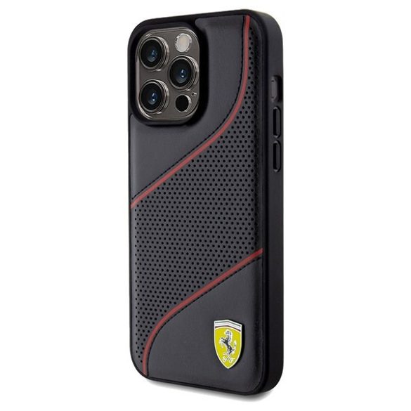 Ferrari FEHCP15XPWAK iPhone 15 Pro Max 6.7" fekete keménytok Perforált hullámok fém logó