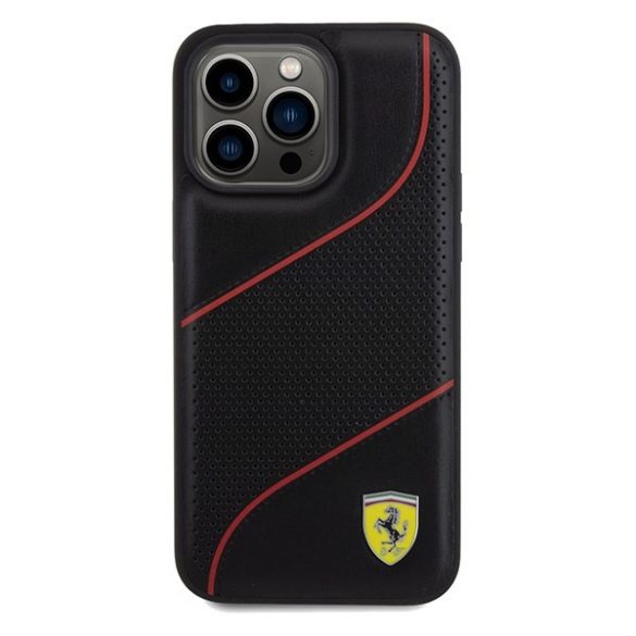 Ferrari FEHCP15XPWAK iPhone 15 Pro Max 6.7" fekete keménytok Perforált hullámok fém logó