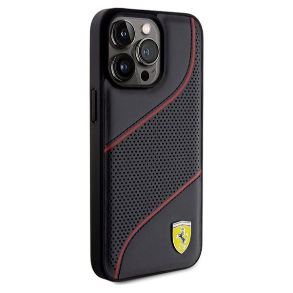 Ferrari FEHCP15XPWAK iPhone 15 Pro Max 6.7" fekete keménytok Perforált hullámok fém logó