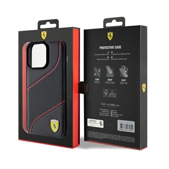 Ferrari FEHCP15XPWAK iPhone 15 Pro Max 6.7" fekete keménytok Perforált hullámok fém logó