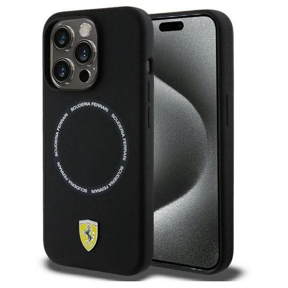 Ferrari FEHMP15XSBAK iPhone 15 Pro Max 6.7" fekete keménytok Nyomtatott gyűrűs MagSafe táska