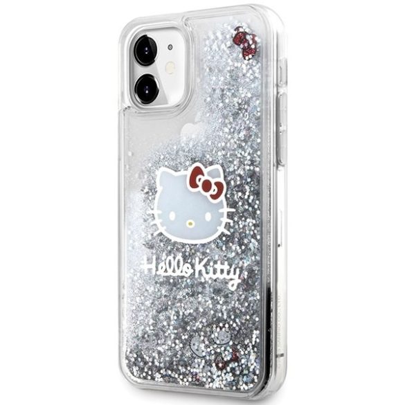 Hello Kitty HKHCN61LIKHET iPhone 11  6.1" ezüst keménytok folyékony csillogó medál Kitty fej