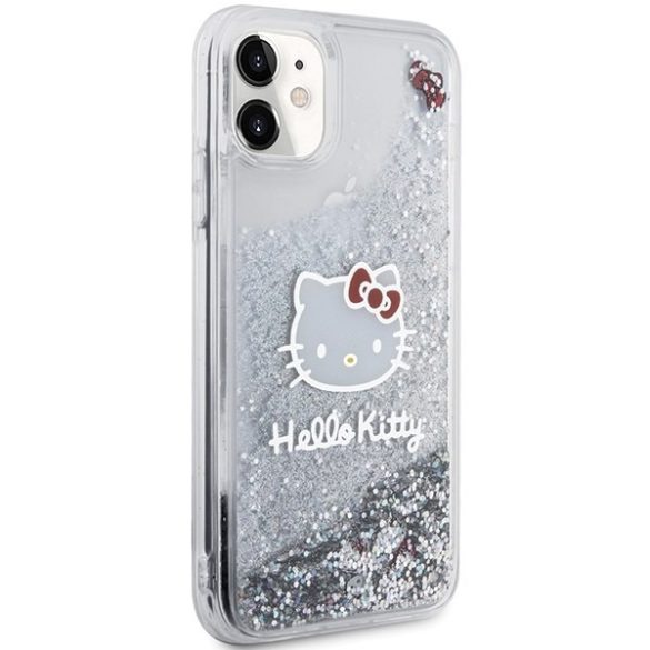 Hello Kitty HKHCN61LIKHET iPhone 11  6.1" ezüst keménytok folyékony csillogó medál Kitty fej