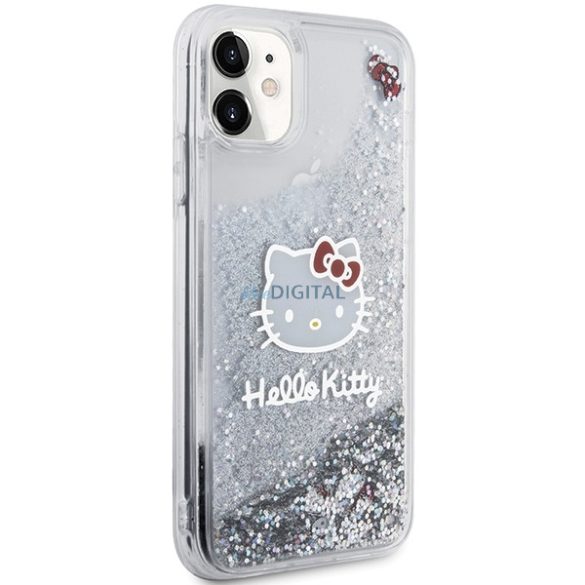 Hello Kitty HKHCN61LIKHET iPhone 11 / Xr 6.1" ezüst keménytok folyékony csillogó medál Kitty fej