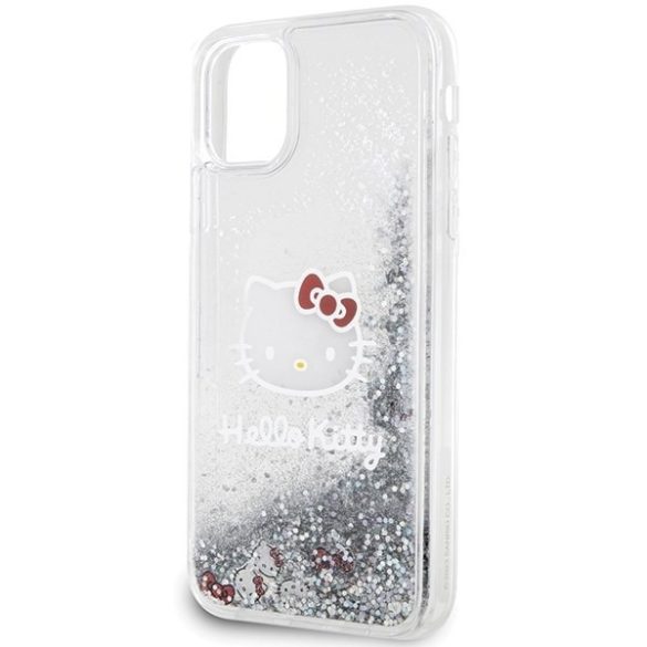 Hello Kitty HKHCN61LIKHET iPhone 11 / Xr 6.1" ezüst keménytok folyékony csillogó medál Kitty fej