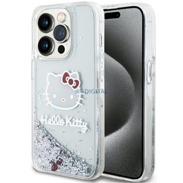 Hello Kitty HKHCP13LLIKHET iPhone 13 Pro / 13 6.1" ezüst keménytok Folyékony csillogó charmok Kitty Head Kitty Head