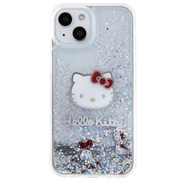 Hello Kitty HKHCP14SLIKHET iPhone 14 / 15 / 13 6.1" ezüst keménytok folyékony csillogó medál Kitty fej