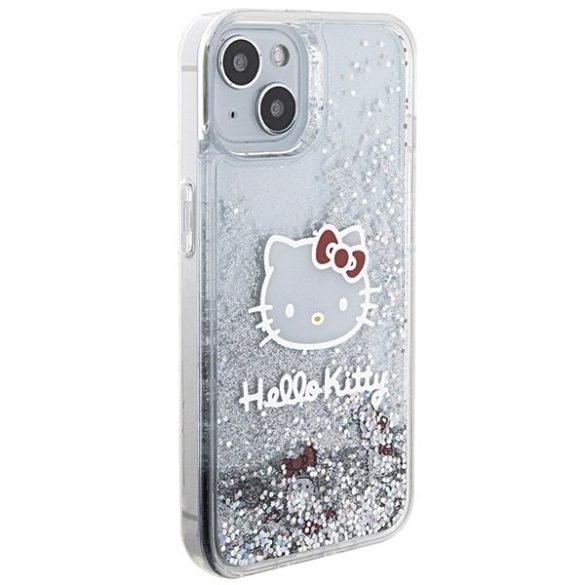 Hello Kitty HKHCP14SLIKHET iPhone 14 / 15 / 13 6.1" ezüst keménytok folyékony csillogó medál Kitty fej