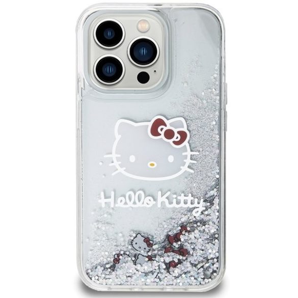 Hello Kitty HKHCP14LLIKHET iPhone 14 Pro 6.1" ezüst keménytok folyékony Glitter Charms Kitty Head, csillogó sármok