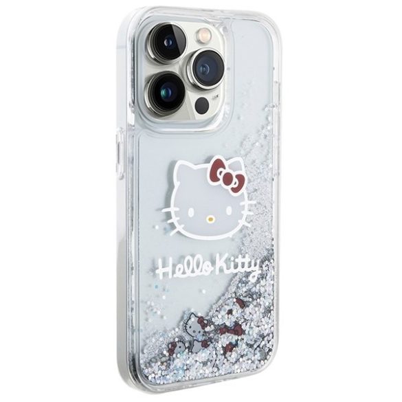 Hello Kitty HKHCP14XLIKHET iPhone 14 Pro Max 6.7" ezüst keménytok folyékony Glitter Charms Kitty Head, csillámporos charmok Kitty Head