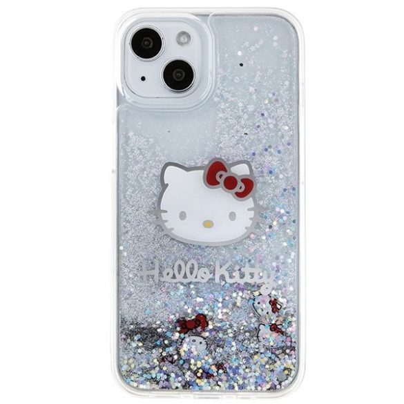 Hello Kitty HKHCP15SLIKHET iPhone 15 / 14 / 13 6.1" ezüst keménytok folyékony csillogó medál Kitty Head