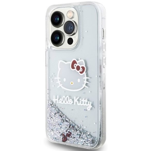 Hello Kitty HKHCP15LLIKHET iPhone 15 Pro 6.1" ezüst keménytok folyékony Glitter Charms Kitty Head, csillogó sármok