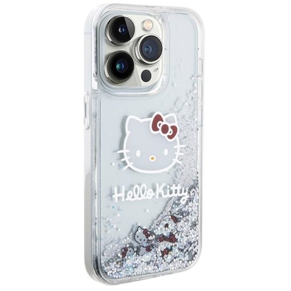 Hello Kitty HKHCP15LLIKHET iPhone 15 Pro 6.1" ezüst keménytok folyékony Glitter Charms Kitty Head, csillogó sármok