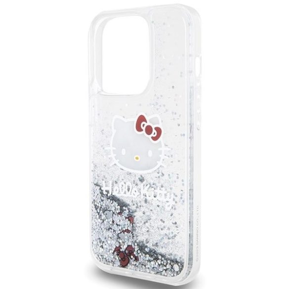 Hello Kitty HKHCP15LLIKHET iPhone 15 Pro 6.1" ezüst keménytok folyékony Glitter Charms Kitty Head, csillogó sármok