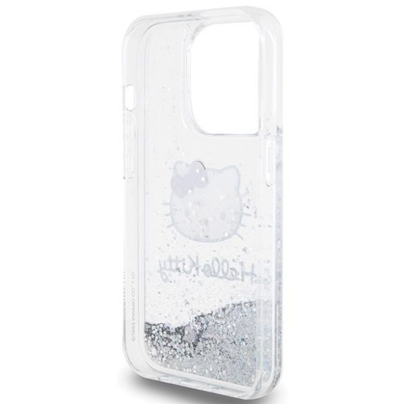 Hello Kitty HKHCP15LLIKHET iPhone 15 Pro 6.1" ezüst keménytok folyékony Glitter Charms Kitty Head, csillogó sármok