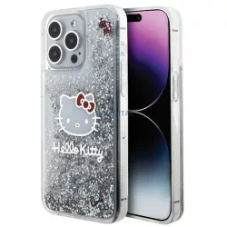   Hello Kitty HKHCP15XLIKHET iPhone 15 Pro Max 6.7" ezüst keménytok folyékony Glitter Charms Kitty Head, csillámporos charmok Kitty Head