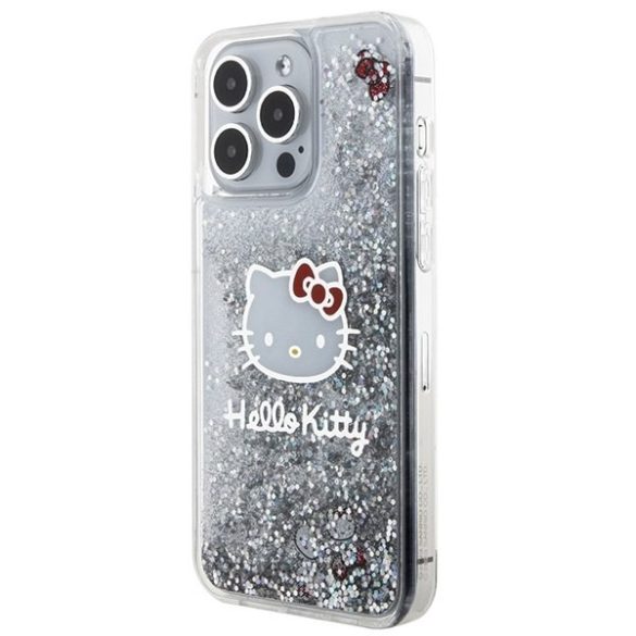 Hello Kitty HKHCP15XLIKHET iPhone 15 Pro Max 6.7" ezüst keménytok folyékony Glitter Charms Kitty Head, csillámporos charmok Kitty Head