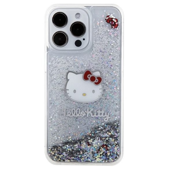 Hello Kitty HKHCP15XLIKHET iPhone 15 Pro Max 6.7" ezüst keménytok folyékony Glitter Charms Kitty Head, csillámporos charmok Kitty Head